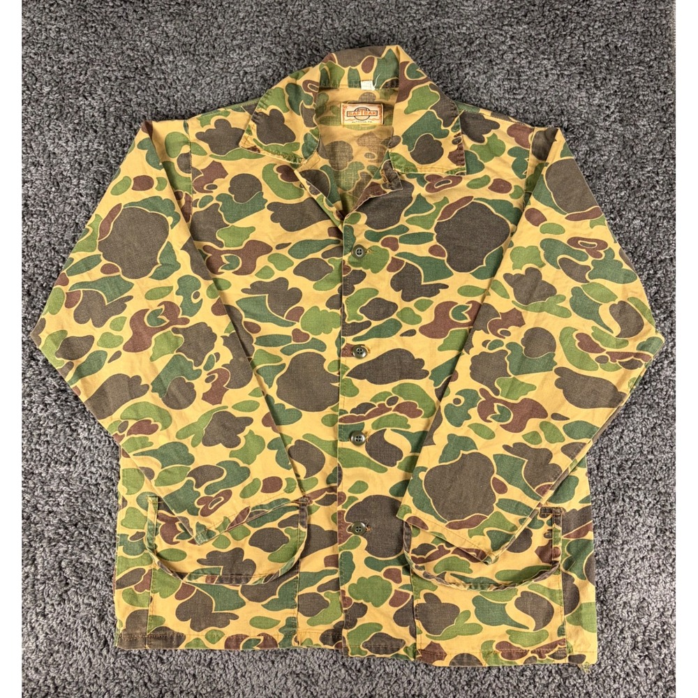 Vintage Saf-T-Bak Duck Camo Hunting Jacket Mens Large Altoona PA Made Button Up